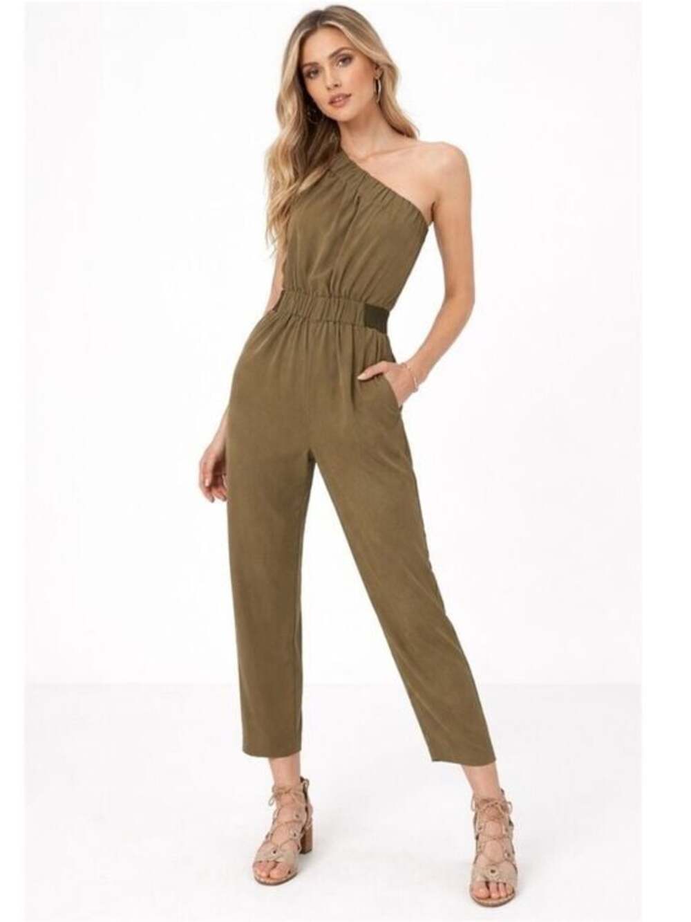 Anthropologie Maeve Verano One Shoulder Jumpsuit Size 4P - Picture 2 of 8